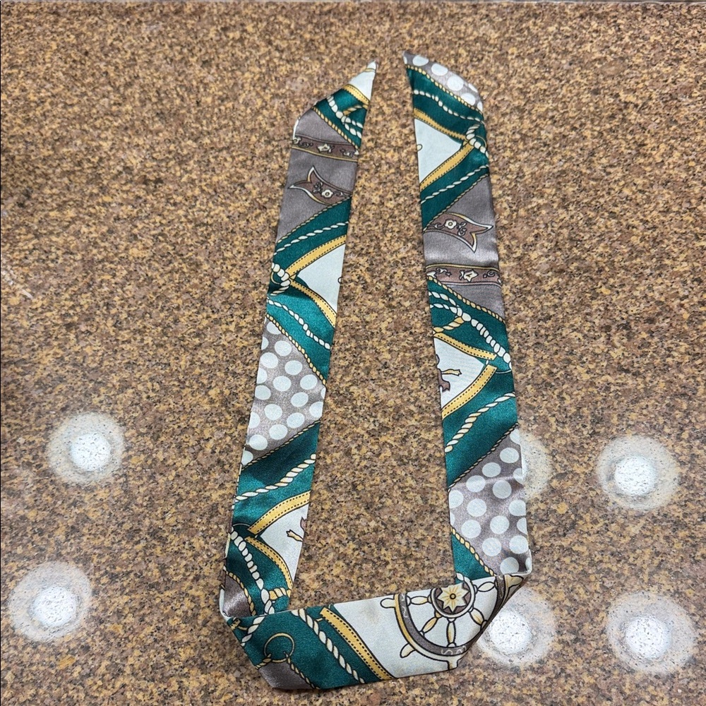 Hermes Teal and Gold Silk Scarf